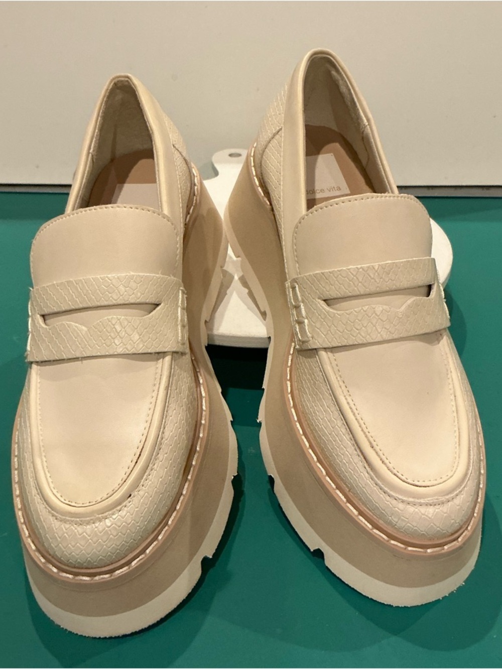 Dolce Vita Leather Cream Platform Penny Loafers Size 6